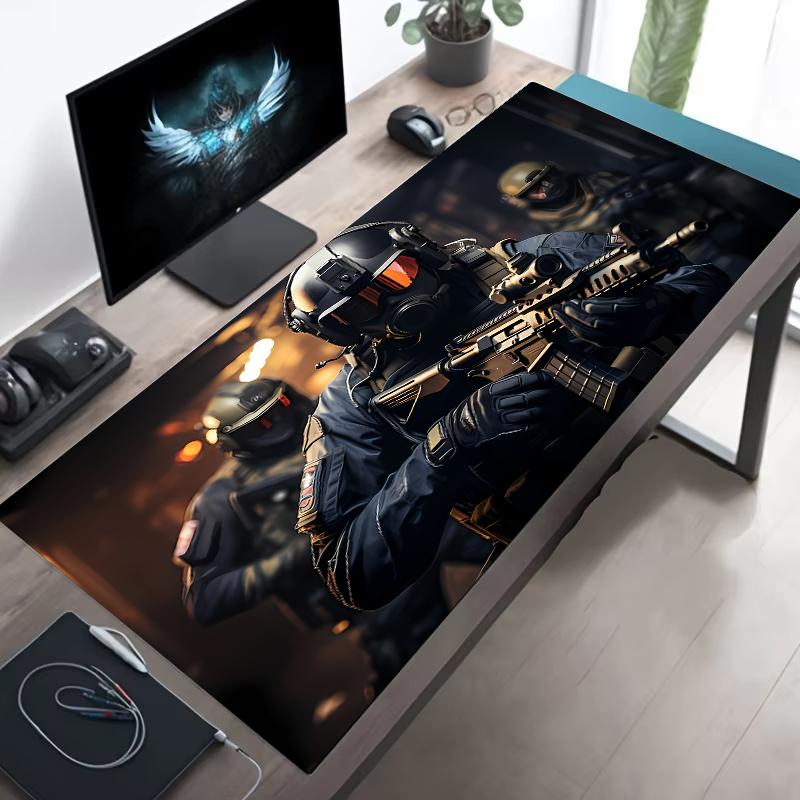 Large Tactical Soldier Design Mouse Pad Non-Slip XXL Desk Pad Gaming Accessories with Stitched Edges for Home And FPS Gamer