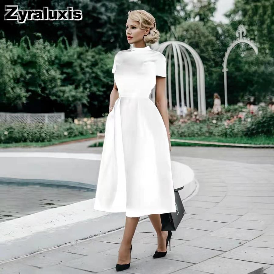 Women s Crew Neck Slim Fit Bodycon Party Dress S белый