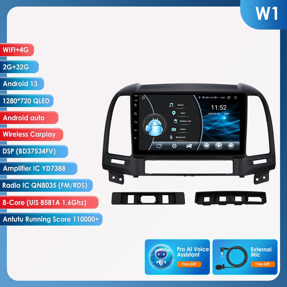Hizpo 2din Android Autoradio for Hyundai Santa Fe 2 2006 - 2012 Car Radio Multimedia Video Player GPS Navi Head Unit  intelligent Carplay Auto 4G RDS