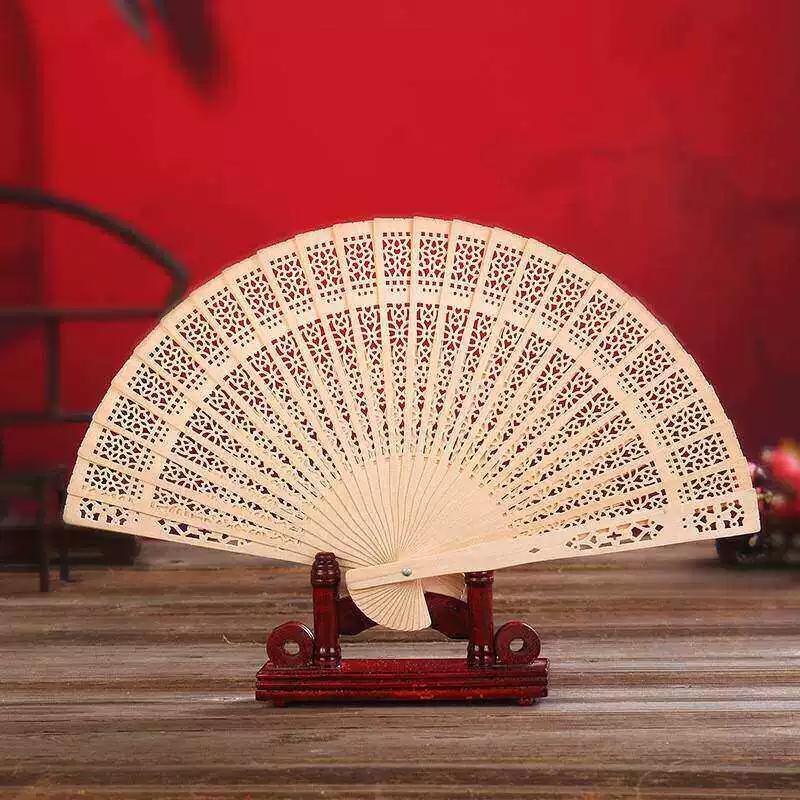 Sandalwood Fan, Original Wood Fan, Ancient Style Folding Sandalwood Fan, Chinese Style Handmade Wooden Fan, Sandalwood Folding Fan, Hollow-Carved