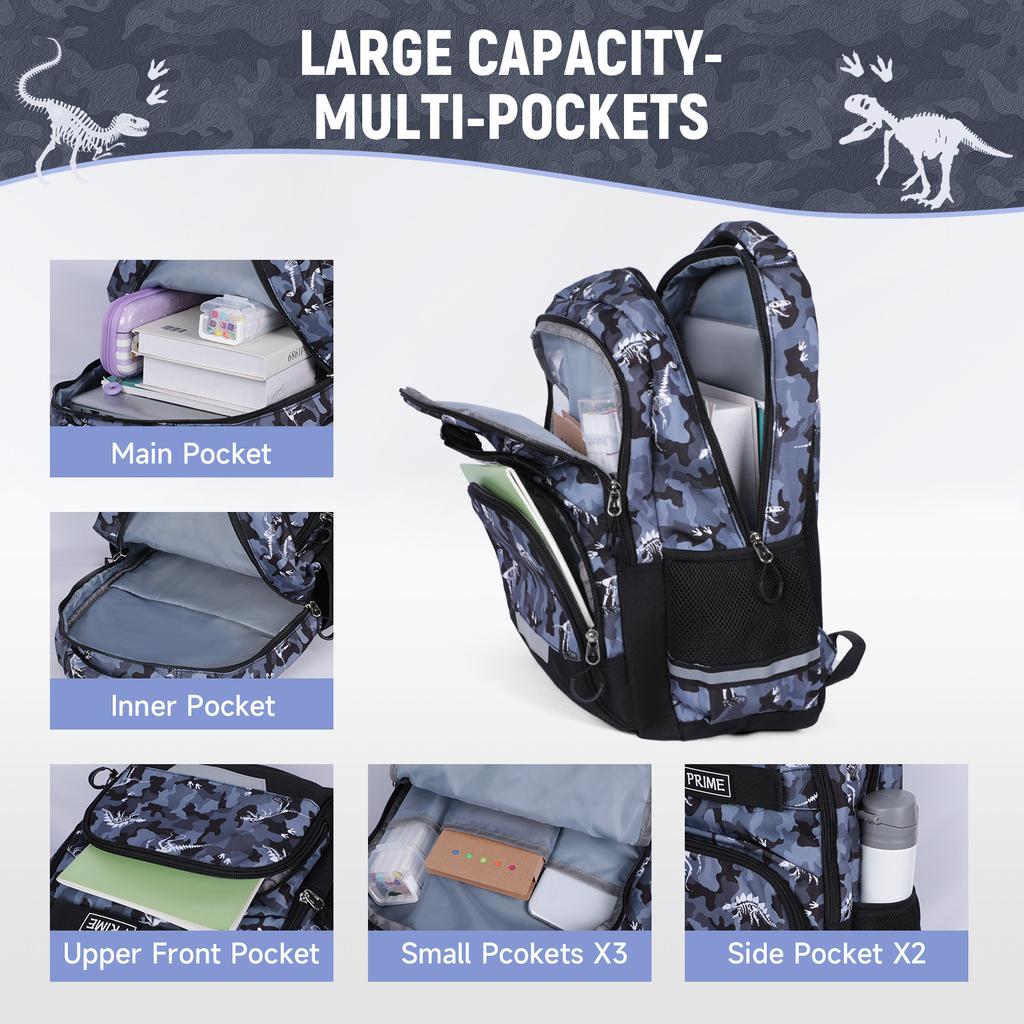 Children's Schoolbag Large Capacity Cartoon Dinosaur Primary School Student Burden Reduction Backpack Three-piece Set