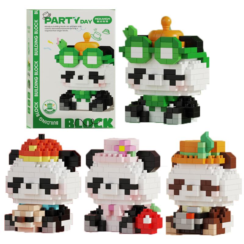 New cartoon building blocks cute pandas flowers, menglan dolls puzzle building blocks Table ornaments boys girls birthday gifts