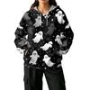 Women's Fashionable Casual Halloween Print Drawstring Hooded Pullover with Pockets