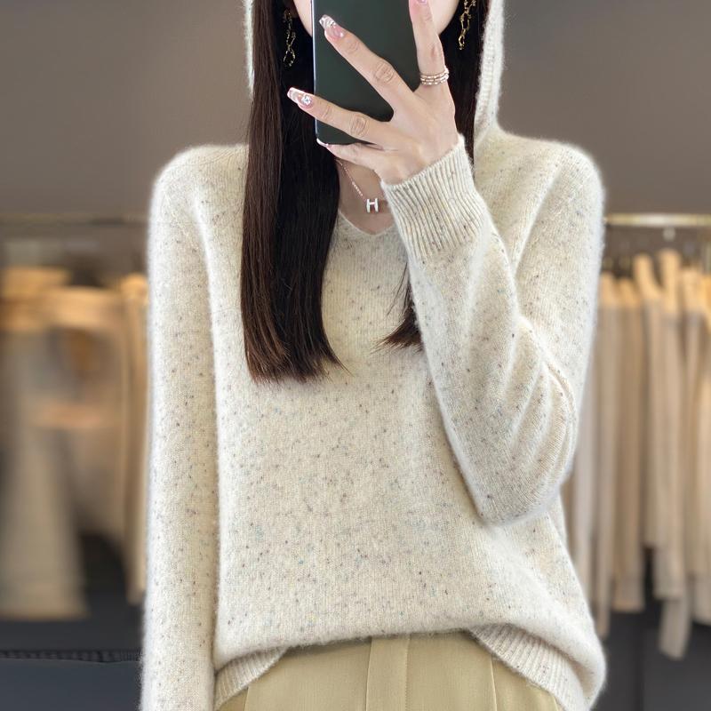 Damer Strikket Hettegenser 100% Ull Genser MODERN NEW SAGA Vinter Strikket Pullover Genser Myke Varme Ullgensere Jumper Strikket Topp