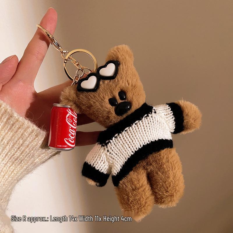 Charming Plush Pendant Keychain: Little Bear & KT Cat Duo