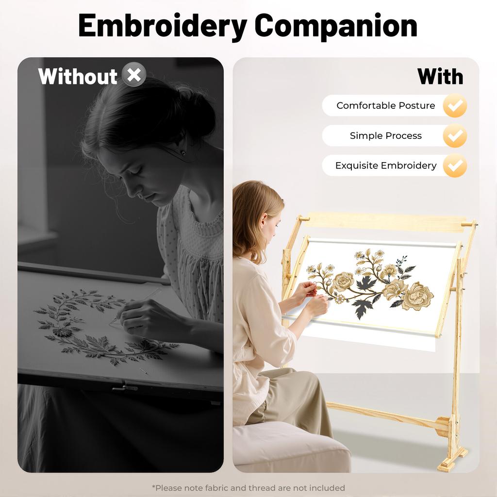Adjustable Embroidery Stand Holder, 5-Gear Height & 360° Rotation,Pine Wood Frame for Cross Stitch, Needlework, Craft