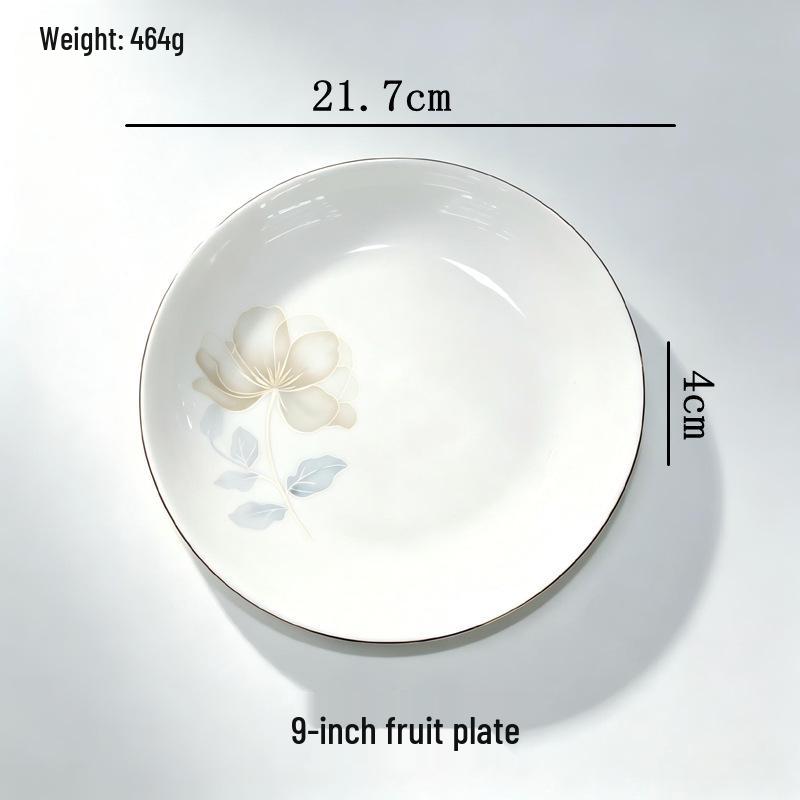 Set di stoviglie in ceramica smaltata con bordo dorato Yu Bao Fang - Elegante collezione di ciotole e piatti per la nuova casa.