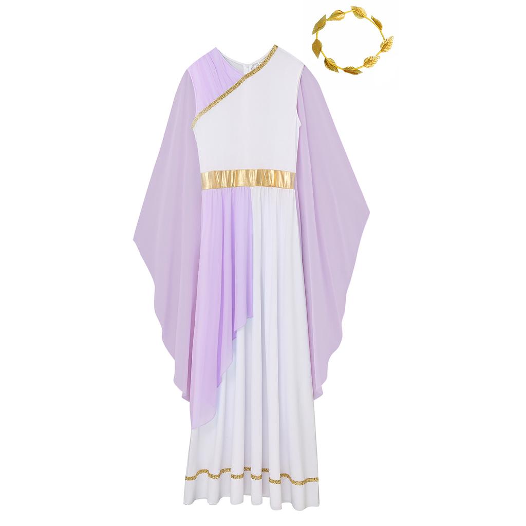 Frauen Halloween Antikes Rom Ägypten Griechische Toga Kostüm Ärmellose Schals Patchwork Robe Kleid mit Kopfbedeckung