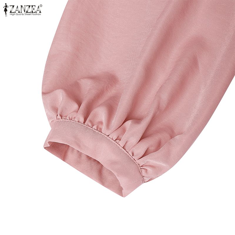 ZANZEA Women Casual Round Neck Loose Long Sleeve Muslim Dress