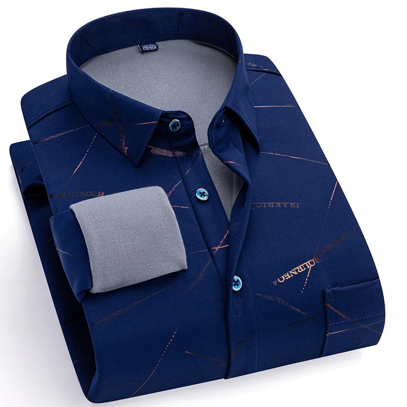 

Теплі зимові двошарові чоловічі повсякденні сорочки з довгим рукавом і кишенею 40