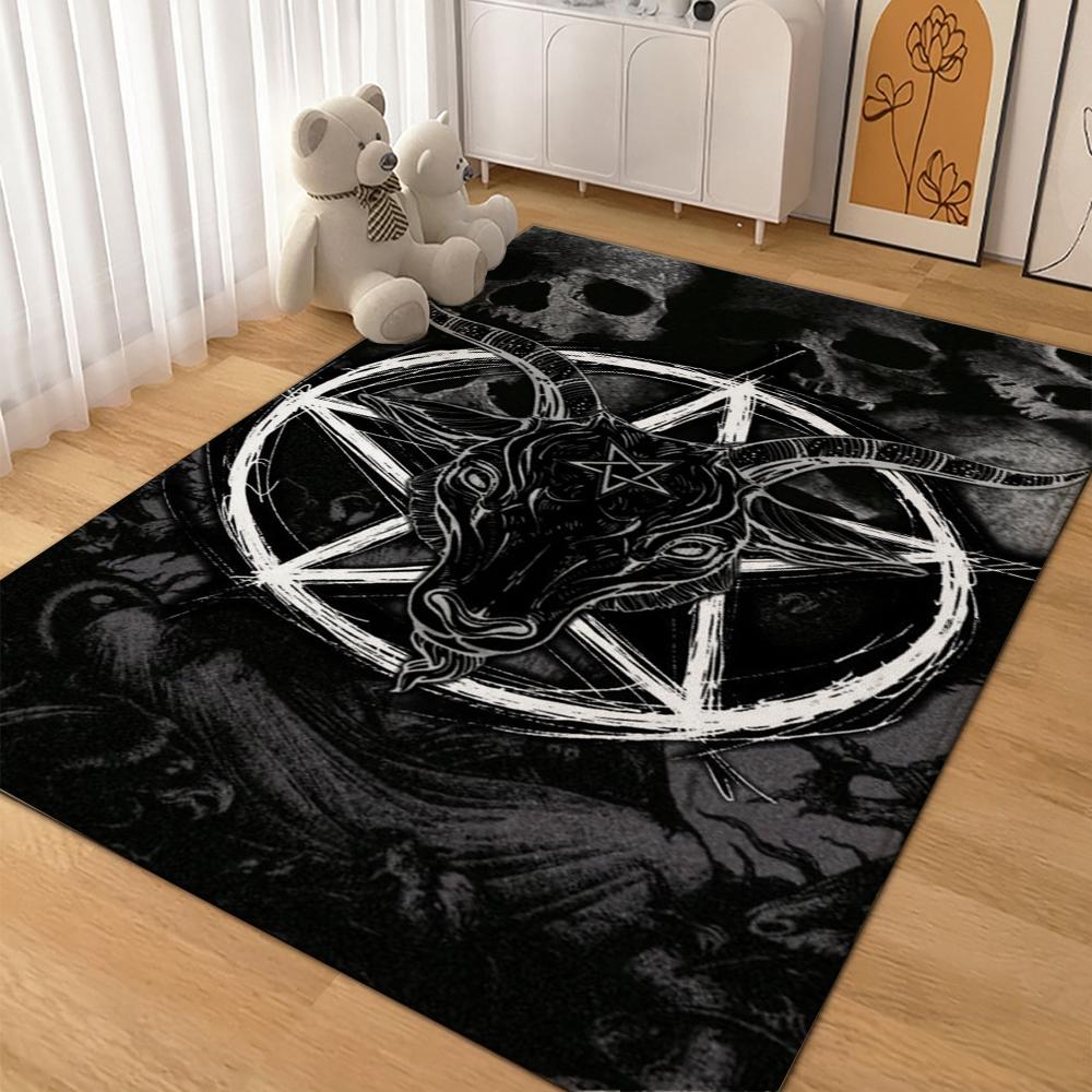Dark Gothic Pentacle Ruby Accents Patterned Rug Nonslip Thick Carpet For Living Room Bedroom Hallway Home Decor Birthday Gift