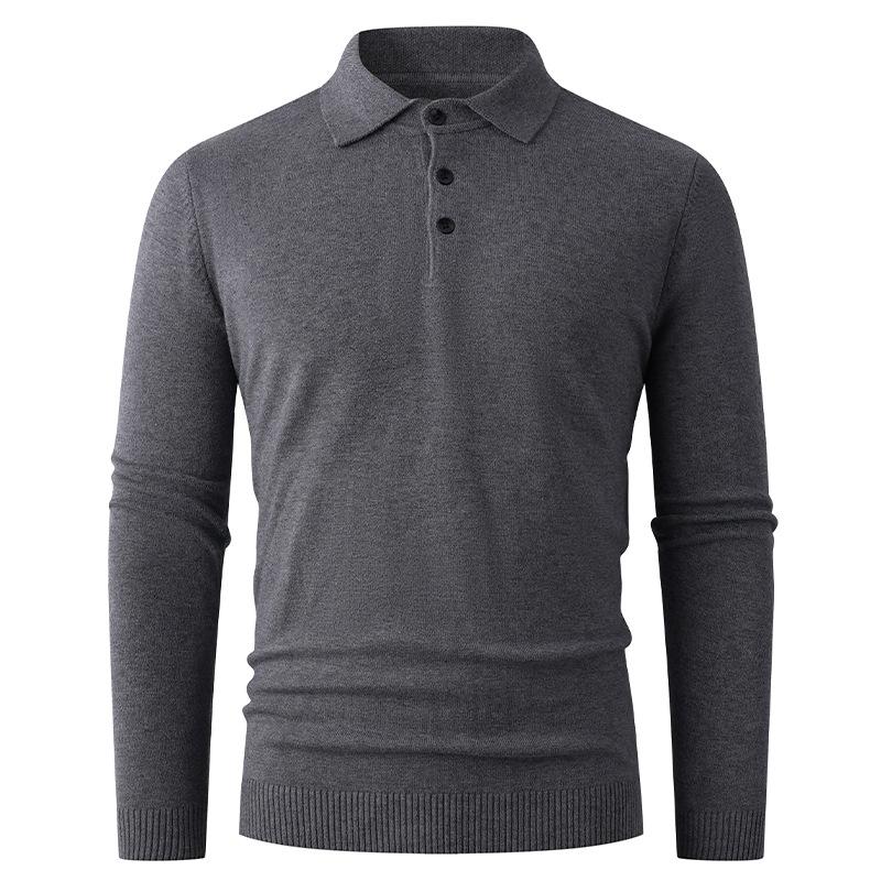 

Осенне-зимняя мужская вязаная рубашка поло, простая однотонная, с лацканами, повседневная футболка с длинным рукавом, подкладка-свитер, вязаный свитер 4XL темно-серого