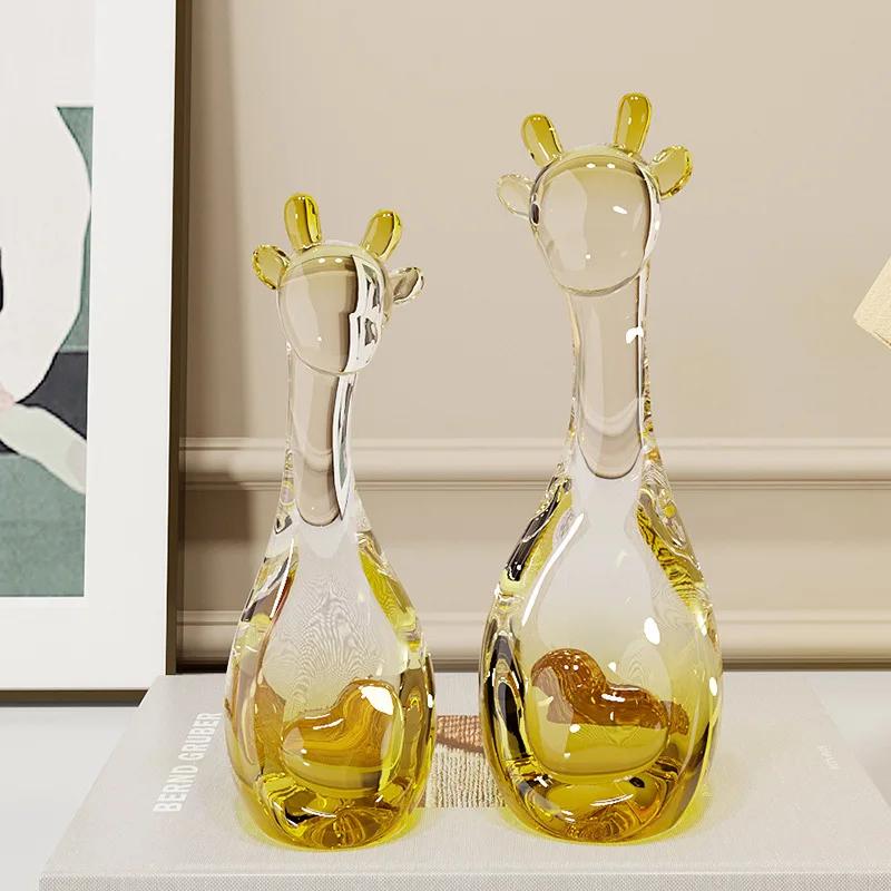 Creative Cute Transparent Giraffe Animal Sculpture Modern Home Living Room Wine Cabinet Table Decoration Accessories Craft Gifts