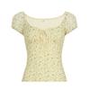 Yellow White Floral Short-sleeved T-shirt Female Sexy V-neck Hollow Strap Girl Age-reducing Bottoming Shirt
