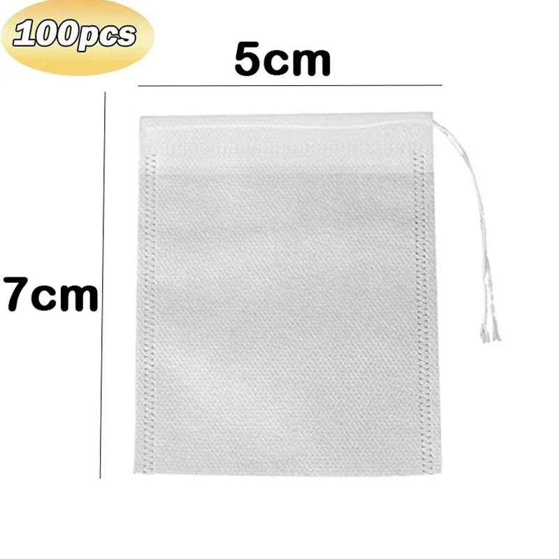 100Pcs Disposable Teabags Non-Woven Fabric Tea Filter Bag for Spice Tea Infuser with Draw String Filter Paper for Herb Loose Tea