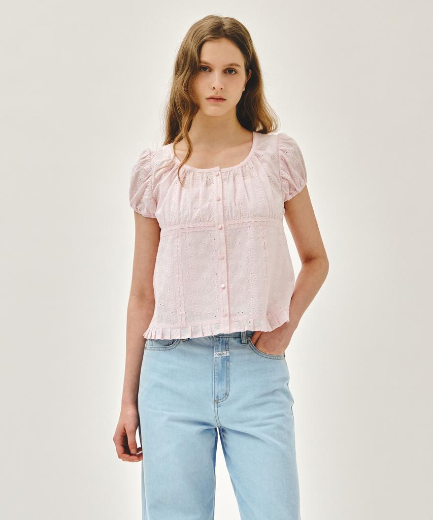 Malittepeulangsowajeobeo W Puff Sleeve Lace Shirt Light Pink