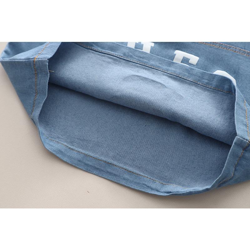 Boys Summer Suit Baby Western Style Korean Summer Children's Denim Bear Short-sleeved Two-piece Suit