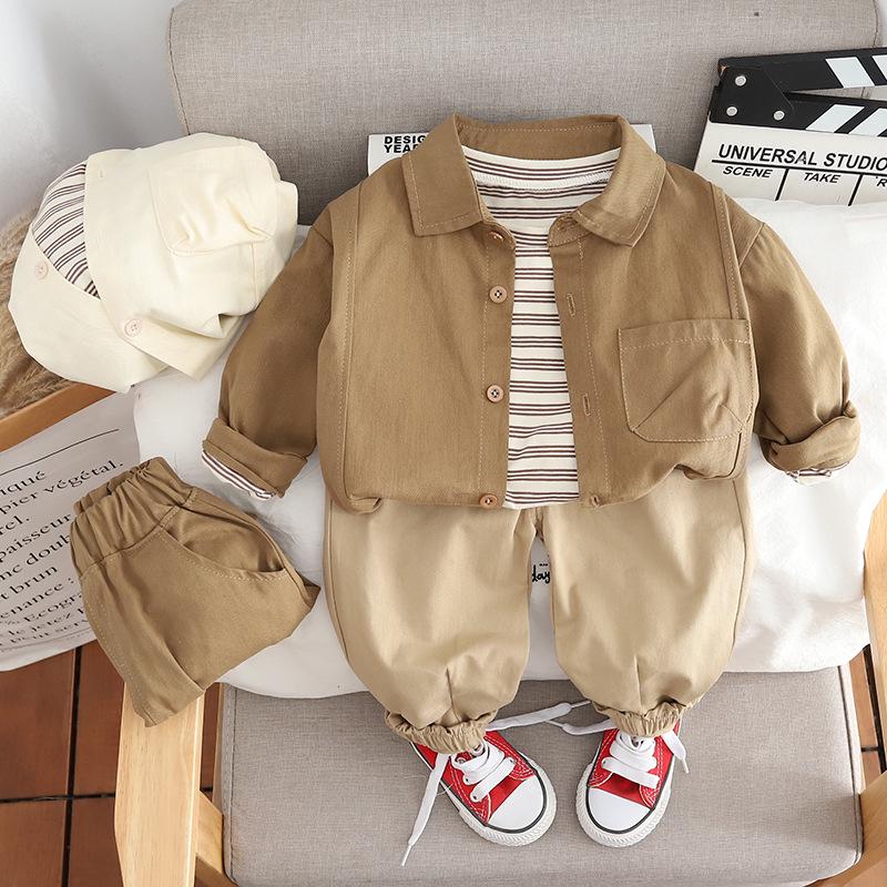 Jungen 3-teiliges Outfit im koreanischen Stil: Herbst/Frühling Langarm-Shirt-Set für Kleinkinder (2024)