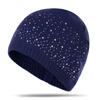 European-American Women's Multicolor Rhinestone Knit Hat – Fine Wool, Warm Pullover for Autumn/Winter