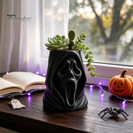 Holiday Gift for Kids Halloween Ghost Face Candy Bucket, 3D Printed Trick or Treat Snack Holder, Creative Pen Holder Spooky Screaming Desktop