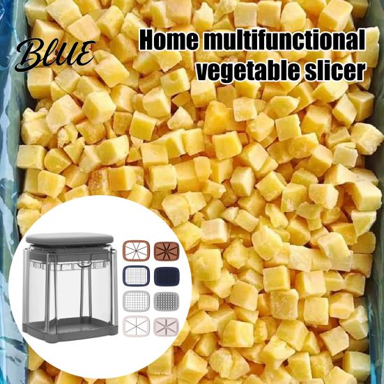 Multi-function Vegetable Chopper French Fry Cutter with Large-Capacity Visible Box Stainless Steel Blades Kitchen Slicer Quick Press Cutting