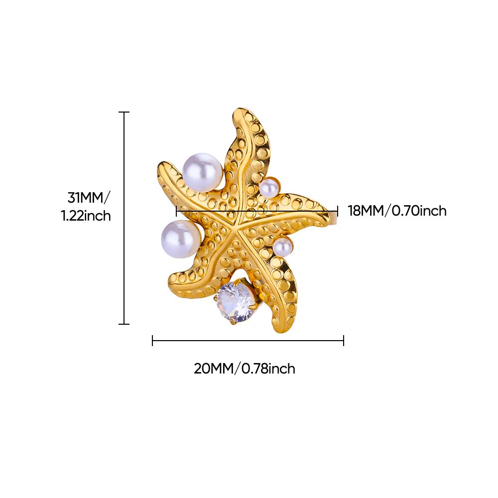 Stainless Steel Starfish Open Rings for Women Girls Fashion Imitation Pearl Ring Trendy Wedding Aesthetic Party Jewelry Gift