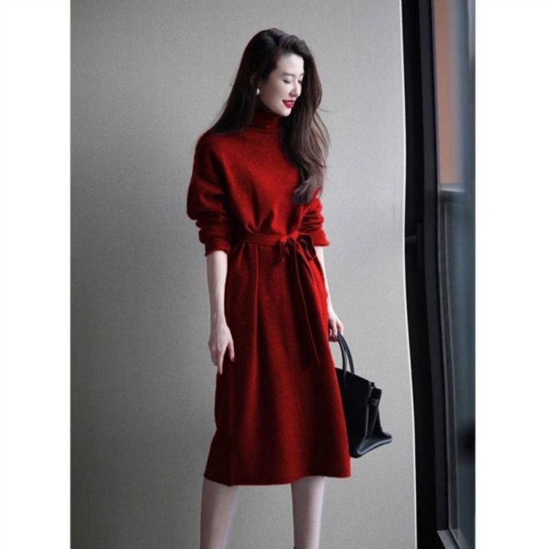 

Женское осенне-зимнее облегающее простое платье с низом, весенние однотонные платья в стиле «прекрасный темперамент» XS красный