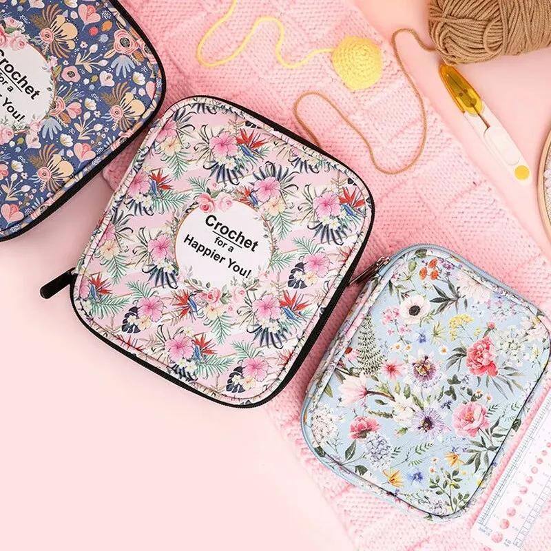 1 Stück Florales Handstrick-Set Häkelnadel Reißverschluss Wasserdichte Aufbewahrungstasche DIY Druck Aufbewahrungstasche Pullover Nadelset Aufbewahrungstasche
