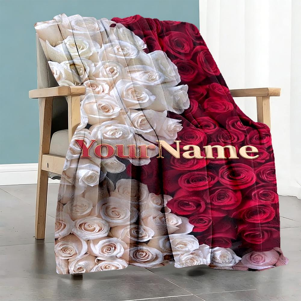 Rose Personalized Text Blanket Cozy Personalized Blanket Durable Comfort Perfect for Living Room Office Picnics Seaside for All Occasions