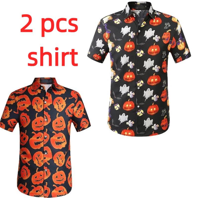Casual Homewear Men's Shirts Halloween Pumpkin Printing Short Sleeved Shirts Summer Men's and Women's Fashion Holiday Shirt