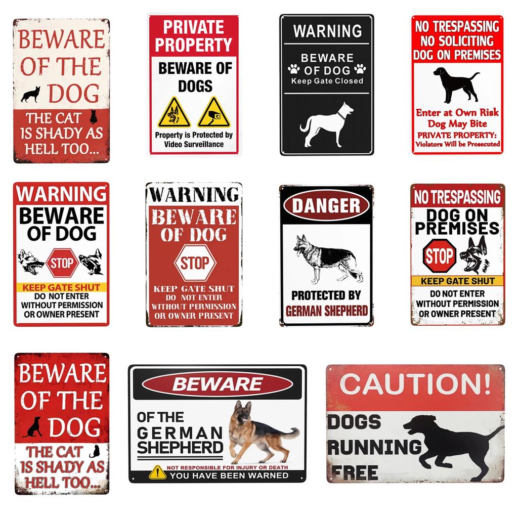 Pc Attention au Chien Panneaux Avertissement Interdiction d'Entrer Panneaux Métalliques Propriété Privée Chien sur les Lieux Panneau pour Jardin Décoration Extérieure x I