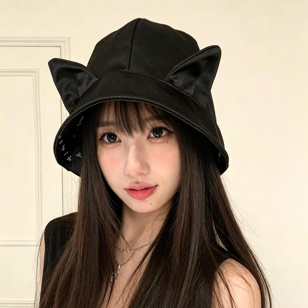 Classic Polyester Double Sided Cat Ear Bucket Hat With Sun Protection For Casual Summer Wear