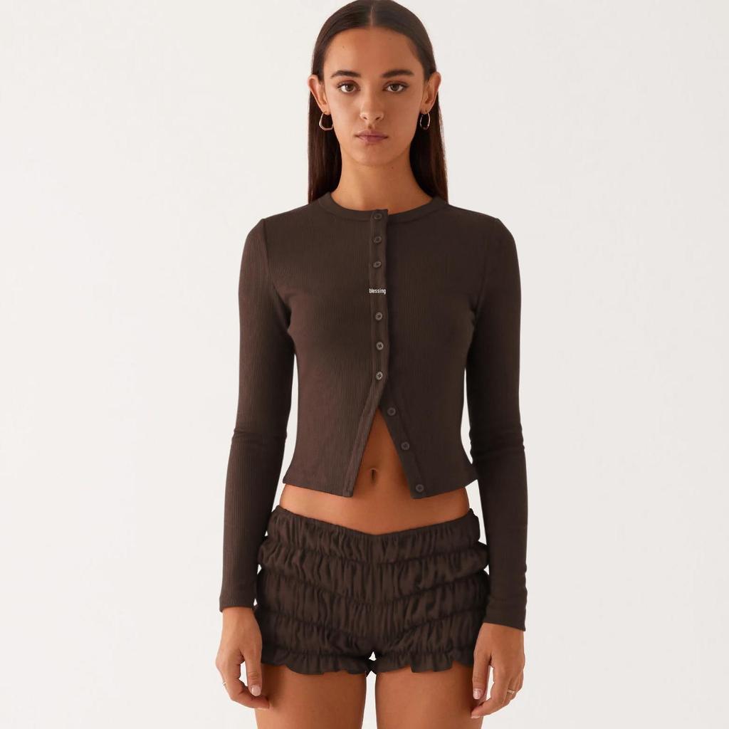 Ebay2025 Damen Frühling/Sommer Slim-Fit Einfarbig Knopf-Cardigan