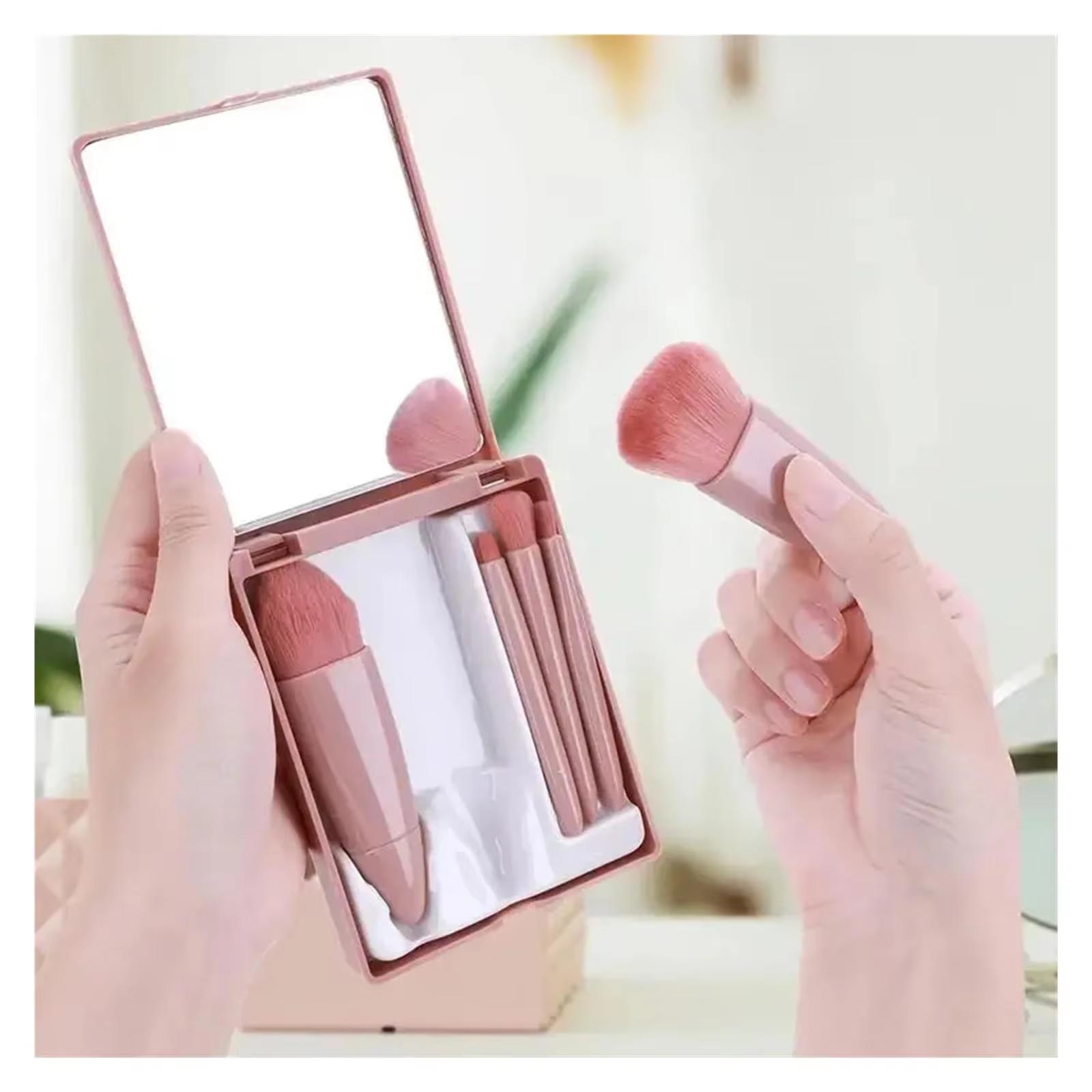 

5pcs Mini Travel Size Makeup Brushes Set Complete Function Cosmetic Brushes Kit with Storage Case And Mirror for On-the-Go рожевий