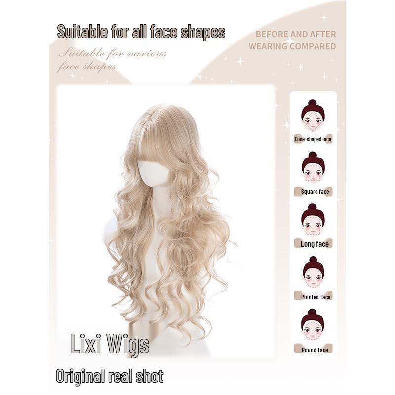 Long Curly Gray-Gold Lolita Wig for Women – Natural Look, Face-Slimming, Full Coverage