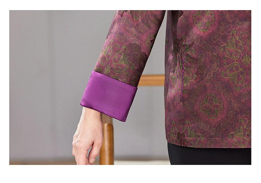 Elegant Spring & Autumn Chinese Style Outerwear for Mothers and Grandmothers, Round Neck, Fashionable for Middle-Aged and Elderly Women.