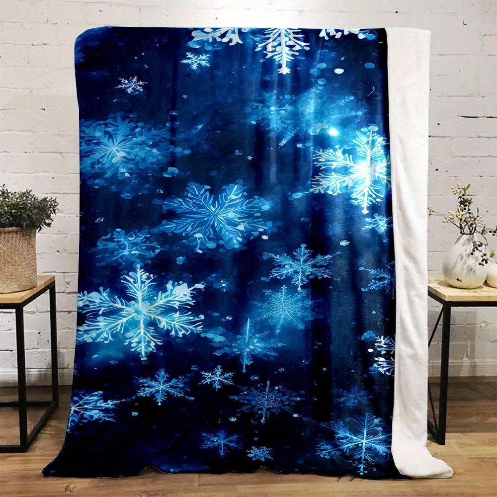 Contemporary Reversible Flannel Blanket - Polyester, Non-Woven Fabric, All-Season Comfort - Digital Print Snowflake Pattern