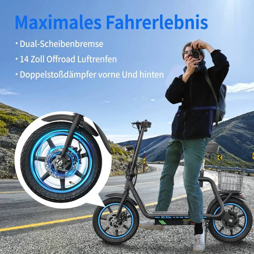TWOFISH M5 Elite-E Adult Electric Scooter 500W Motor 14 Inch Tires 48V 13AH Battery Foldable E-Scooter With Seat