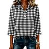 Camicia Casual da Donna a Maniche 3/4 Patchwork Stampa a Quadri Bottoni Collo Camicia Vestibilità Comoda Top Leggero per l'Uso Quotidiano