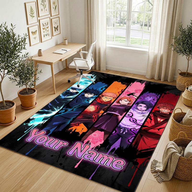 Personalized Crystal Velvet Carpet,Jujutsu Kaisen Custom Printed Name, Plush Area Rug For Home Indoor Decor