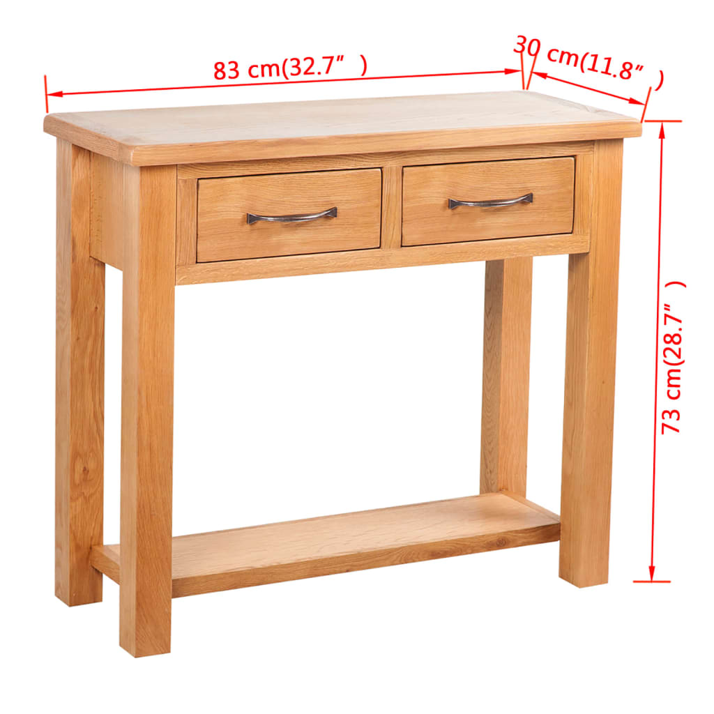 Console Table with 2 Drawers 83 X 30 X 73 Cm Solid Oak Wood