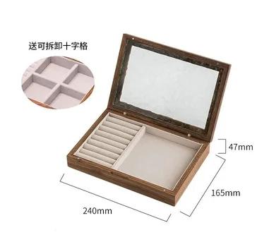 

BEPAN Glass dust clamshell jewelry Solid wood storage box Necklace earrings bracelet ring Wooden jewelry box