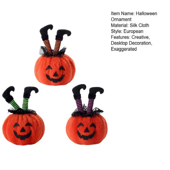 Halloween Decoration Witch Striped Legs Pumpkin Doll Creative Desktop Decor for Party Haunted House Horror Theme Living Room