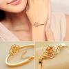 Women Golden Flower Crystal Rose Bangle Cuff Chain Bracelet Chic Jewelry Present