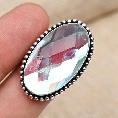 Anello di design fatto a mano con pietra preziosa topazio mistico arcobaleno in argento massiccio 925 Gioielli fatti a mano