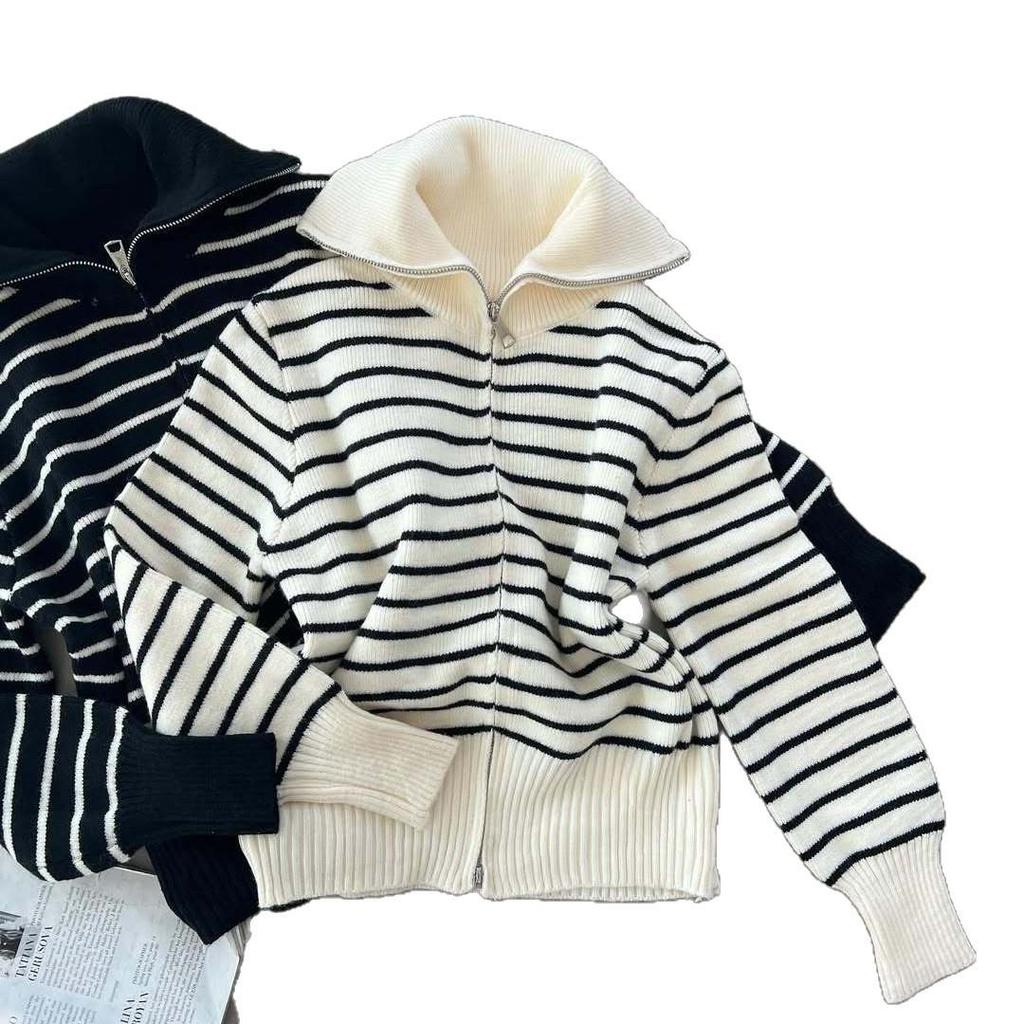 2025 Autumn Women's High Neck Zip Cardigan Knit Sweater