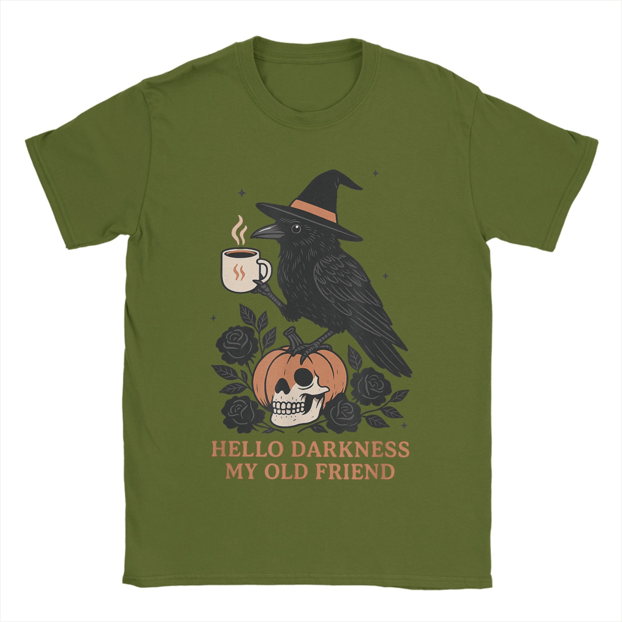 

My Old Friend Crow Coffee Spooky Halloween T Shirts for Men Fashion for Male T-Shirts Round Neck Tee Shirt Short Sleeve Tops 4XL