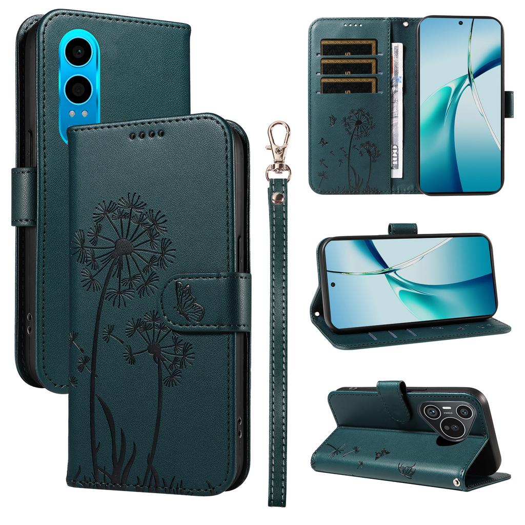 For Oppo K12x 5G (China)/OnePlus Nord CE4 Lite 5G Leather Wallet Case with Strap Dandelion Imprint Phone Stand Cover