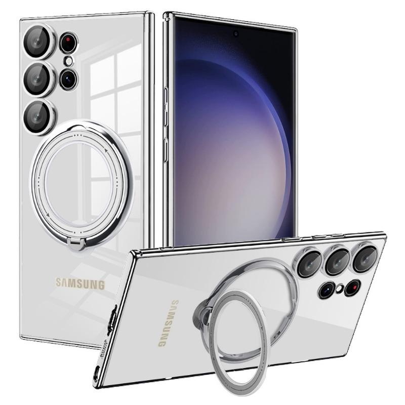 

Магнитная зарядная подставка для чехла телефона Samsung S24Ultra A55 Гальванизированный прозрачный S23 Противоударный защитный чехол Samsung A55 серебряный