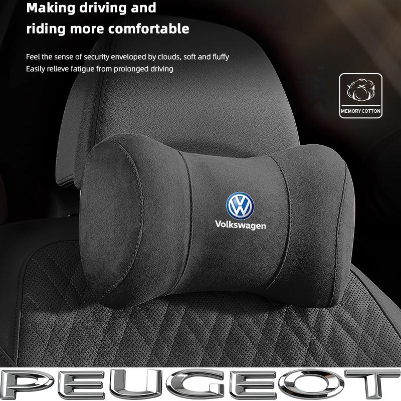 Suede Headrest Car Breathable Memory Foam Neck Pillow For VW Jetta Golf Passat Polo CC Tiguan Arteon Touareg Taigo Caddy Hub Cap EF1